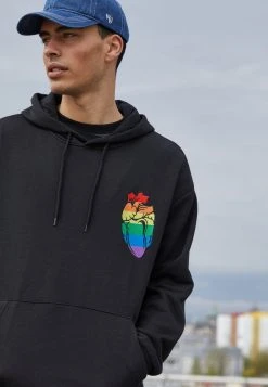 YOURTURN RAINBOW HEART HOODIE PRIDE UNISEX - Felpa Con Cappuccio - Black